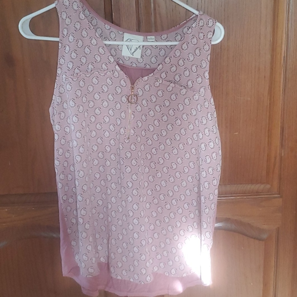 Pink printed tank with zipper detail